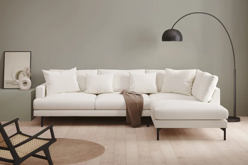 Menard 4-seters Høyrevendt Dyp L-formet Sjeselongsofa i Bouclé - Hvit - Møbler - Sofaer - Sofaer med sjeselong - 4 seters sofa med divan