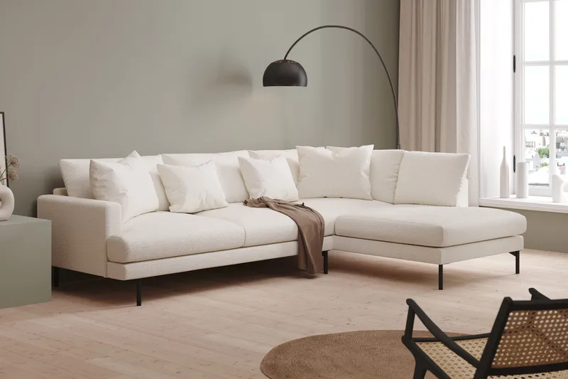 Menard 4-seters Høyrevendt Dyp L-formet Sjeselongsofa i Bouclé - Hvit - Møbler - Sofaer - Sofaer med sjeselong - 4 seters sofa med divan