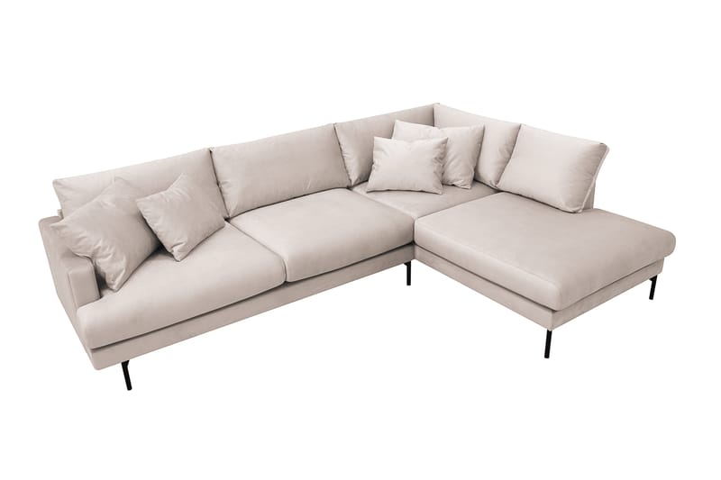 Menard 4-seters Høyrevendt Dyp L-formet Sjeselongsofa i Fløyel - Beige - Møbler - Sofaer - Sofaer med sjeselong - 4 seters sofa med divan