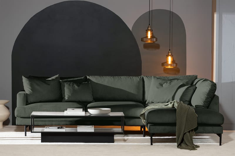 Menard 4-seters Høyrevendt Dyp L-formet Sjeselongsofa i Manchester - Grønn - Møbler - Sofaer - Sofaer med sjeselong - 4 seters sofa med divan
