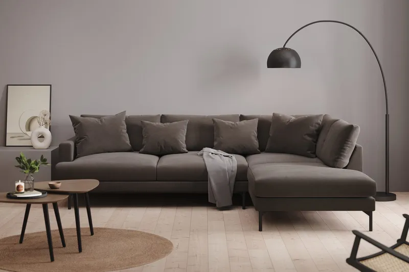 Menard 4-seters Høyrevendt Dyp L-formet Sjeselongsofa i Manchester - Mørk grå - Møbler - Sofaer - Sofaer med sjeselong - 4 seters sofa med divan