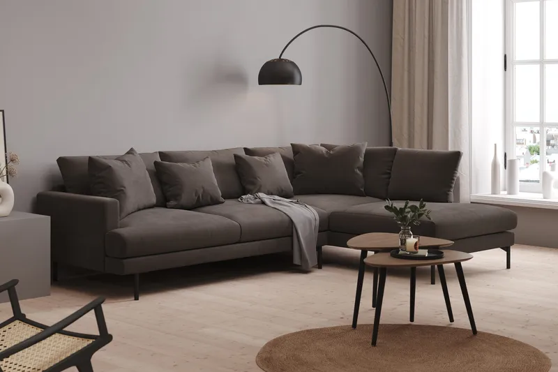 Menard 4-seters Høyrevendt Dyp L-formet Sjeselongsofa i Manchester - Mørk grå - Møbler - Sofaer - Sofaer med sjeselong - 4 seters sofa med divan