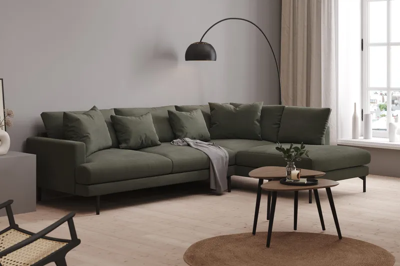 Menard 4-seters Høyrevendt Dyp L-formet Sjeselongsofa i Manchester - Mørk grønn - Møbler - Sofaer - Sofaer med sjeselong - 4 seters sofa med divan