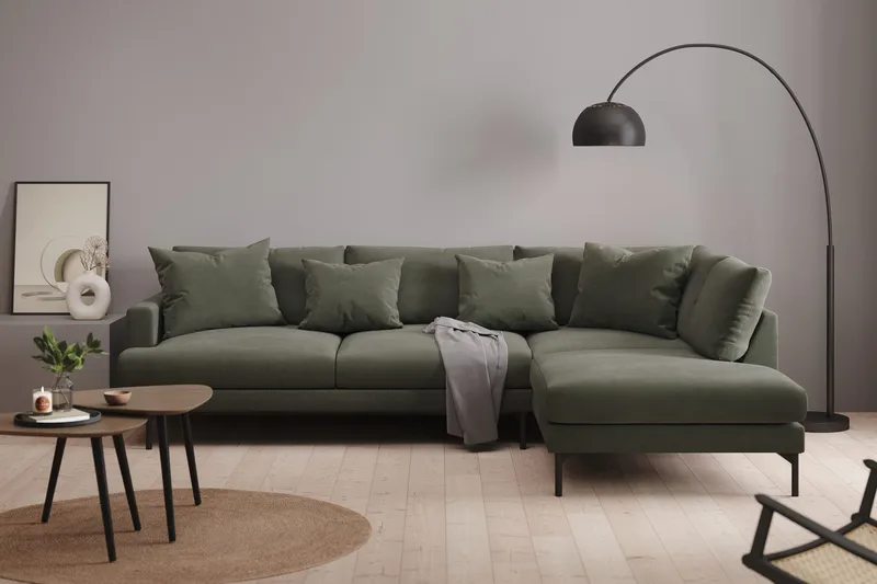 Menard 4-seters Høyrevendt Dyp L-formet Sjeselongsofa i Manchester - Mørk grønn - Møbler - Sofaer - Sofaer med sjeselong - 4 seters sofa med divan