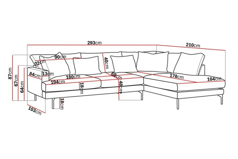 Menard 4-seters Høyrevendt Dyp L-formet Sjeselongsofa i Stoff - Beige - Møbler - Sofaer - Sofaer med sjeselong - 4 seters sofa med divan