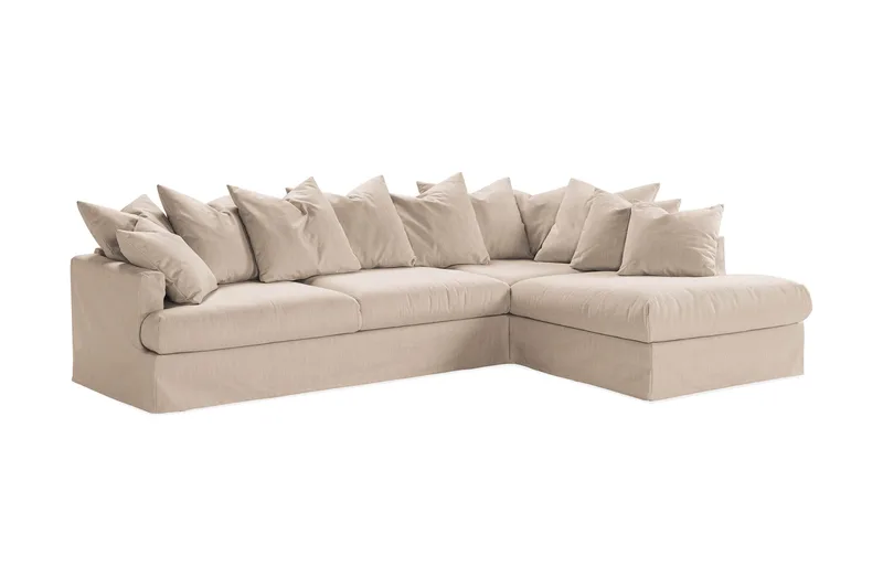Menard 4-seters Høyrevendt Dyp L-formet Sjeselongsofa i Stoff - Beige - Møbler - Sofaer - Sofaer med sjeselong - 4 seters sofa med divan