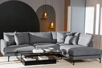 Menard 4-seters Høyrevendt Dyp L-formet Sjeselongsofa i Stoff - Grå - Møbler - Sofaer - Sofaer med sjeselong - 4 seters sofa med divan