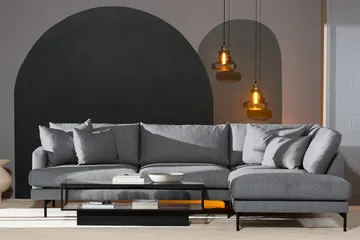 Menard 4-seters Høyrevendt Dyp L-formet Sjeselongsofa i Stoff - Grå - Møbler - Sofaer - Sofaer med sjeselong - 4 seters sofa med divan