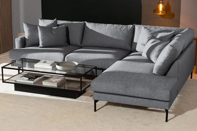 Menard 4-seters Høyrevendt Dyp L-formet Sjeselongsofa i Stoff - Grå - Møbler - Sofaer - Sofaer med sjeselong - 4 seters sofa med divan