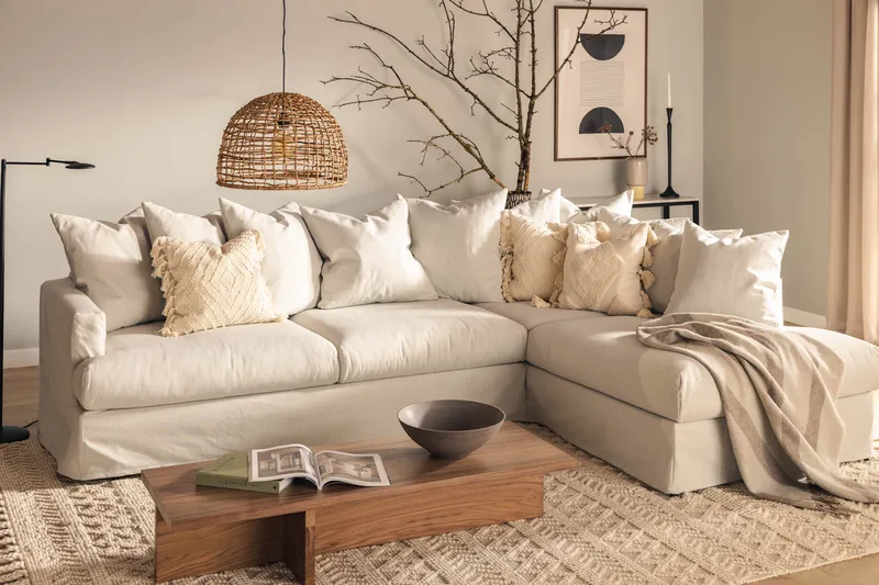 Menard 4-seters Høyrevendt Dyp L-formet Sjeselongsofa i Stoff - Lys grå - Møbler - Sofaer - Sofaer med sjeselong - 4 seters sofa med divan