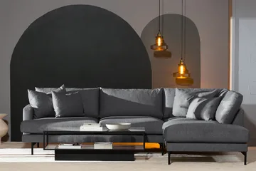 Menard 4-seters Høyrevendt Dyp L-formet Sjeselongsofa i Stoff - Mørk grå - Møbler - Sofaer - Sofaer med sjeselong - 4 seters sofa med divan