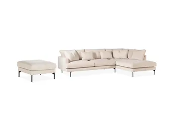 Menard 4-seters Høyrevendt L-formet Sjeselongsofa + Fotskammel i Manchester - Beige - Møbler - Sofaer - Sofaer med sjeselong - 4 seters sofa med divan