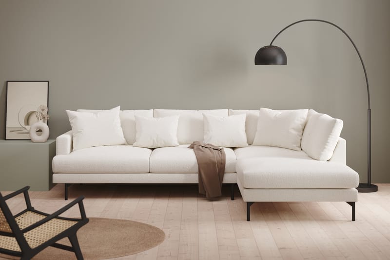 Menard 4-seters Høyrevendt L-formet Sjeselongsofa i Bouclé - Hvit - Møbler - Sofaer - Sofaer med sjeselong - 4 seters sofa med divan