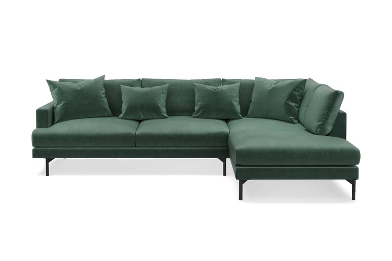 Menard 4-seters Høyrevendt L-formet Sjeselongsofa i Fløyel - Mørk grønn - Møbler - Sofaer - Sofaer med sjeselong - 4 seters sofa med divan