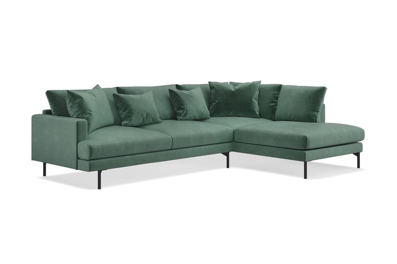 Menard 4-seters Høyrevendt L-formet Sjeselongsofa i Fløyel - Mørk grønn - Møbler - Sofaer - Sofaer med sjeselong - 4 seters sofa med divan