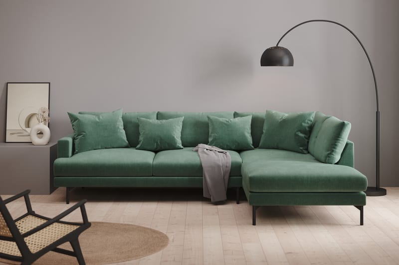 Menard 4-seters Høyrevendt L-formet Sjeselongsofa i Fløyel - Mørk grønn - Møbler - Sofaer - Sofaer med sjeselong - 4 seters sofa med divan