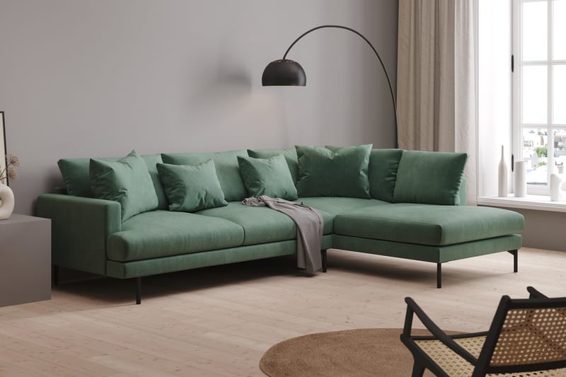 Menard 4-seters Høyrevendt L-formet Sjeselongsofa i Fløyel - Mørk grønn - Møbler - Sofaer - Sofaer med sjeselong - 4 seters sofa med divan