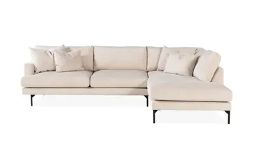 Menard 4-seters Høyrevendt L-formet Sjeselongsofa i Manchester med 2 Nakkeputer - Beige - Møbler - Sofaer - Sofaer med sjeselong - 4 seters sofa med divan