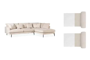 Menard 4-seters Høyrevendt L-formet Sjeselongsofa i Manchester med 2 Nakkeputer - Beige - Møbler - Sofaer - Sofaer med sjeselong - 4 seters sofa med divan