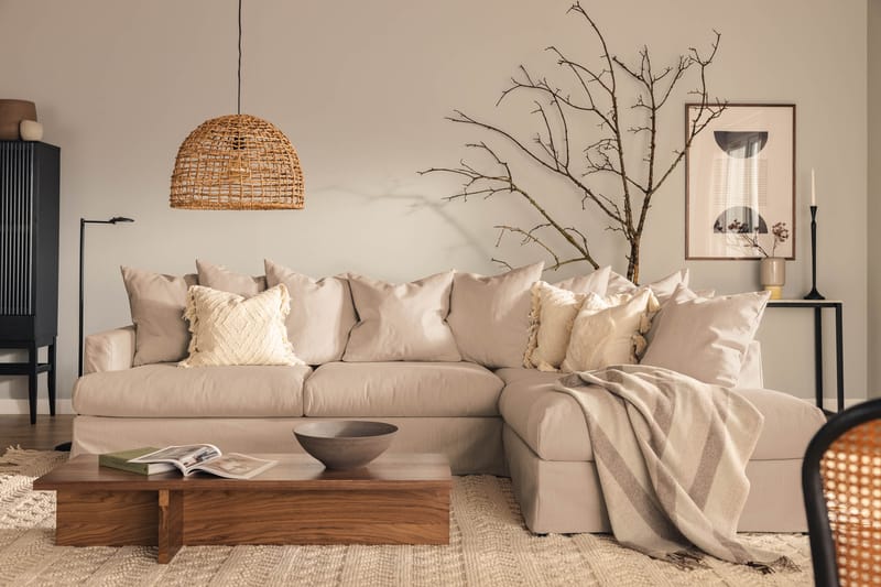 Menard 4-seters Høyrevendt L-formet Sjeselongsofa i Stoff - Beige - Møbler - Sofaer - Sofaer med sjeselong - 4 seters sofa med divan