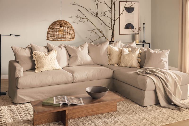 Menard 4-seters Høyrevendt L-formet Sjeselongsofa i Stoff - Beige - Møbler - Sofaer - Sofaer med sjeselong - 4 seters sofa med divan