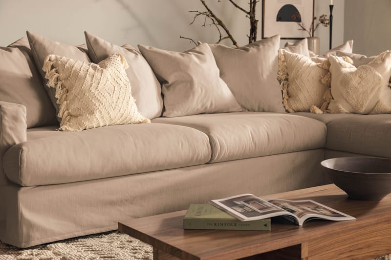 Menard 4-seters Høyrevendt L-formet Sjeselongsofa i Stoff - Beige - Møbler - Sofaer - Sofaer med sjeselong - 4 seters sofa med divan