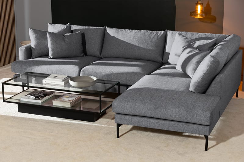 Menard 4-seters Høyrevendt L-formet Sjeselongsofa i Stoff - Grå - Møbler - Sofaer - Sofaer med sjeselong - 4 seters sofa med divan