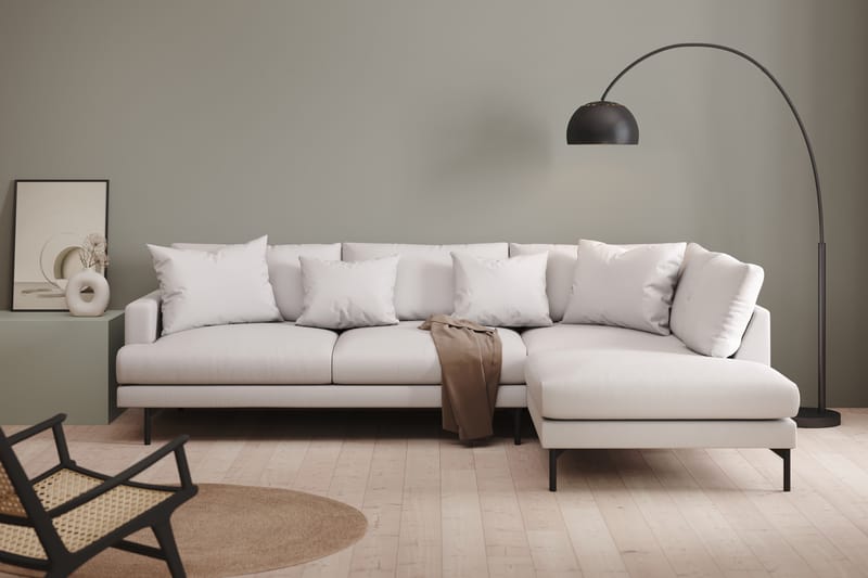 Menard 4-seters Høyrevendt L-formet Sjeselongsofa i Stoff - Hvit - Møbler - Sofaer - Sofaer med sjeselong - 4 seters sofa med divan