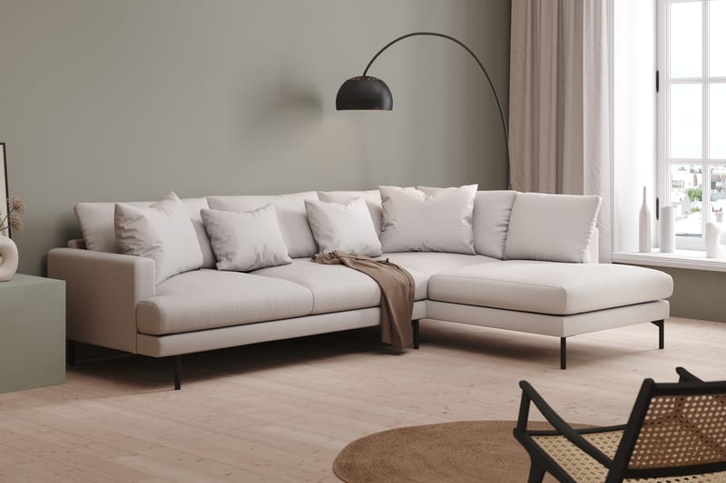 Menard 4-seters Høyrevendt L-formet Sjeselongsofa i Stoff - Hvit - Møbler - Sofaer - Sofaer med sjeselong - 4 seters sofa med divan