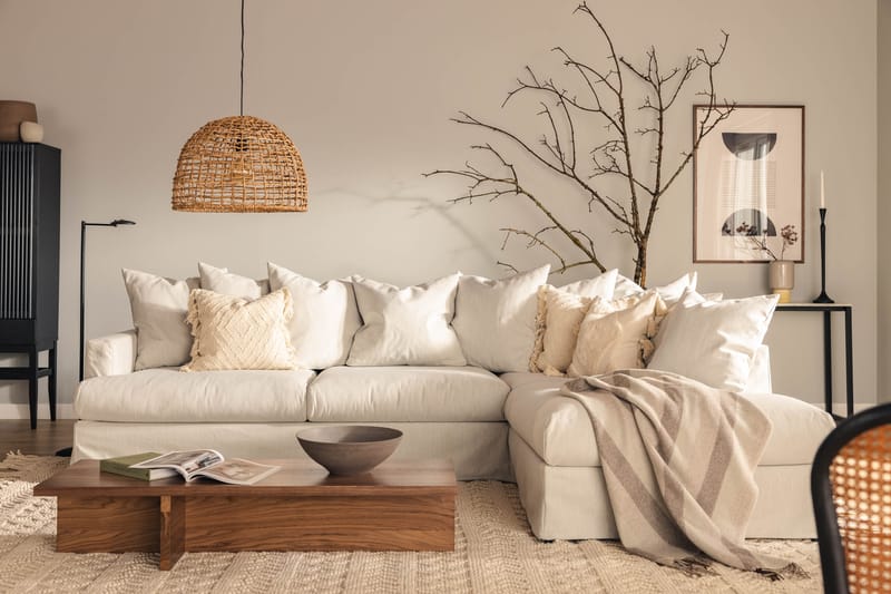 Menard 4-seters Høyrevendt L-formet Sjeselongsofa i Stoff - Lys grå - Møbler - Sofaer - Sofaer med sjeselong - 4 seters sofa med divan