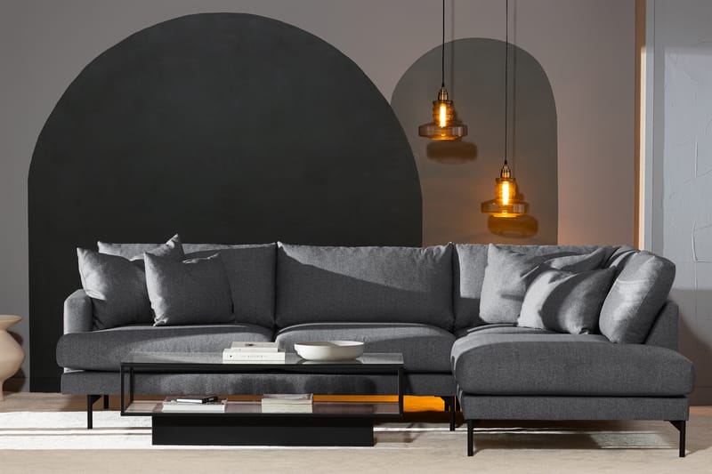 Menard 4-seters Høyrevendt L-formet Sjeselongsofa i Stoff - Mørk grå - Møbler - Sofaer - Sofaer med sjeselong - 4 seters sofa med divan