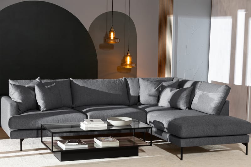 Menard 4-seters Høyrevendt L-formet Sjeselongsofa i Stoff - Mørk grå - Møbler - Sofaer - Sofaer med sjeselong - 4 seters sofa med divan