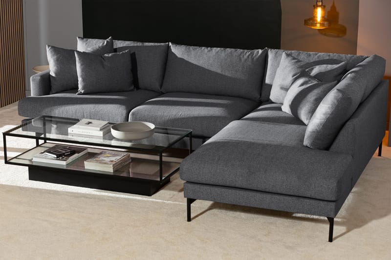 Menard 4-seters Høyrevendt L-formet Sjeselongsofa i Stoff - Mørk grå - Møbler - Sofaer - Sofaer med sjeselong - 4 seters sofa med divan
