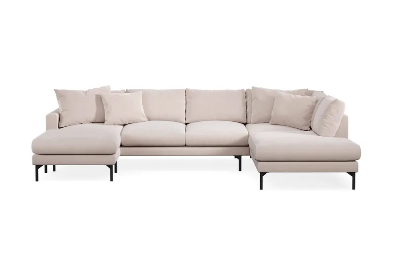 Menard 4-seters Høyrevendt Stor U-formet Dyp Sofa med Divan og Sjeselong i Fløyel - Beige - Møbler - Sofaer - Sofaer med sjeselong - 4 seters sofa med divan