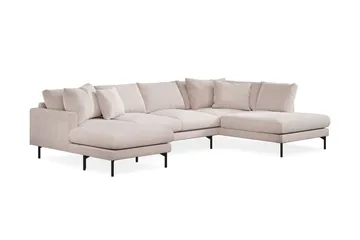 Menard 4-seters Høyrevendt Stor U-formet Dyp Sofa med Divan og Sjeselong i Fløyel - Beige - Møbler - Sofaer - Sofaer med sjeselong - 4 seters sofa med divan