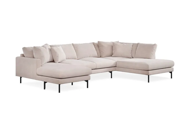 Menard 4-seters Høyrevendt Stor U-formet Dyp Sofa med Divan og Sjeselong i Fløyel - Beige - Møbler - Sofaer - Sofaer med sjeselong - 4 seters sofa med divan