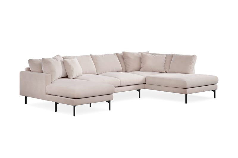 Menard 4-seters Høyrevendt Stor U-formet Dyp Sofa med Divan og Sjeselong i Fløyel - Beige - Møbler - Sofaer - Sofaer med sjeselong - 4 seters sofa med divan