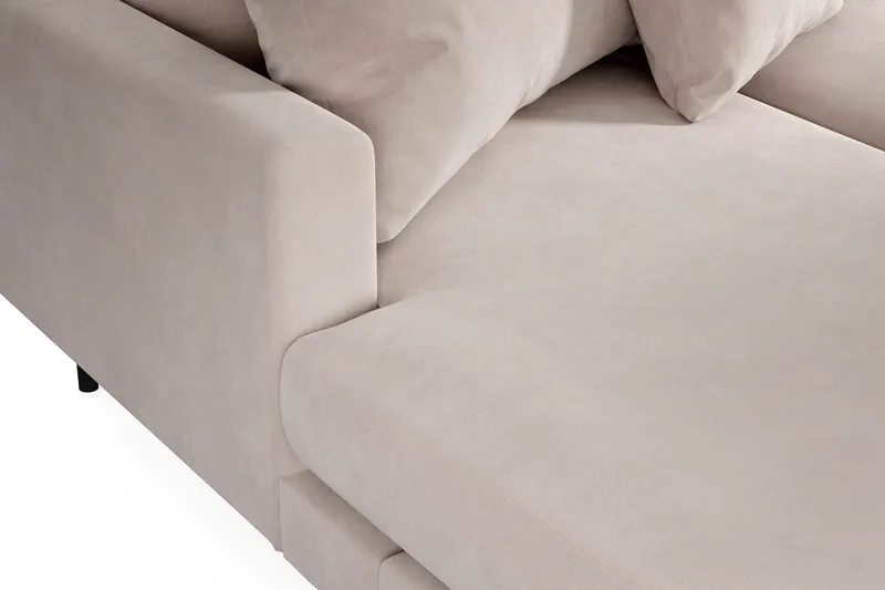 Menard 4-seters Høyrevendt Stor U-formet Dyp Sofa med Divan og Sjeselong i Fløyel - Beige - Møbler - Sofaer - Sofaer med sjeselong - 4 seters sofa med divan