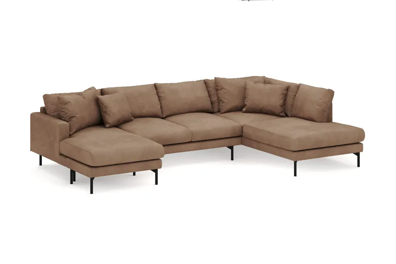 Menard 4-seters Høyrevendt Stor U-formet Dyp Sofa med Divan og Sjeselong i Manchester - Brun - Møbler - Sofaer - Sofaer med sjeselong - 4 seters sofa med divan