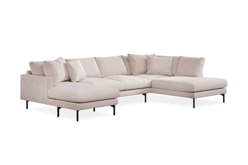 Menard 4-seters Høyrevendt U-formet Sofa med Divan og Sjeselong i Fløyel - Beige - Møbler - Sofaer - Sofaer med sjeselong - 4 seters sofa med divan