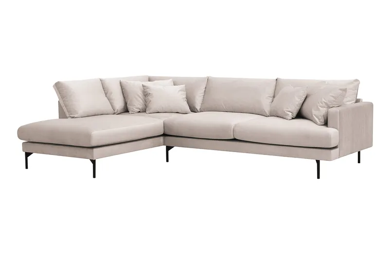 Menard 4-seters Venstrevendt Dyp L-formet Sjeselongsofa i Fløyel - Beige - Møbler - Sofaer - Sofaer med sjeselong - 4 seters sofa med divan