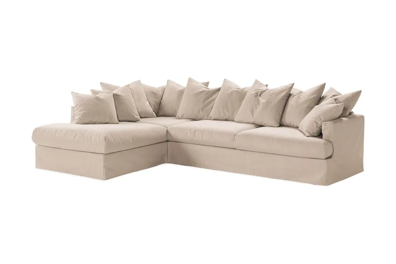 Menard 4-seters Venstrevendt Dyp L-formet Sjeselongsofa i Stoff - Beige - Møbler - Sofaer - Sofaer med sjeselong - 4 seters sofa med divan