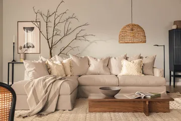 Menard 4-seters Venstrevendt Dyp L-formet Sjeselongsofa i Stoff - Beige - Møbler - Sofaer - Sofaer med sjeselong - 4 seters sofa med divan