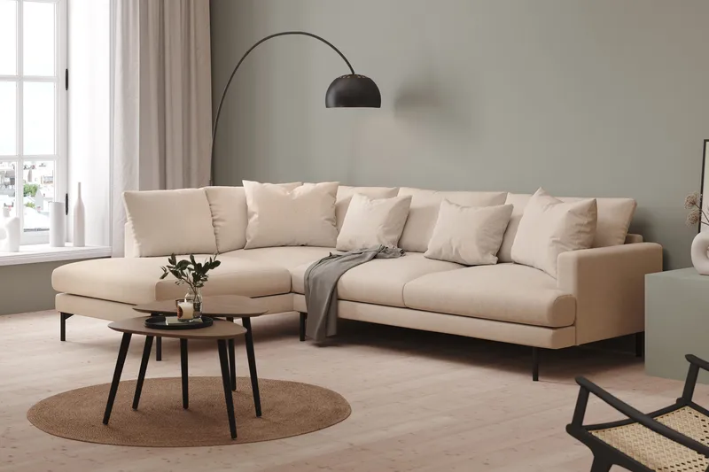 Menard 4-seters Venstrevendt Dyp L-formet Sjeselongsofa i Stoff - Beige - Møbler - Sofaer - Sofaer med sjeselong - 4 seters sofa med divan