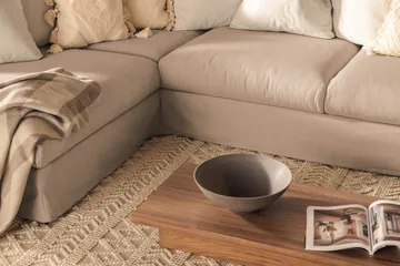 Menard 4-seters Venstrevendt Dyp L-formet Sjeselongsofa i Stoff - Beige - Møbler - Sofaer - Sofaer med sjeselong - 4 seters sofa med divan