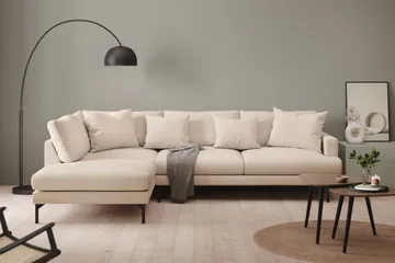 Menard 4-seters Venstrevendt Dyp L-formet Sjeselongsofa i Stoff - Beige - Møbler - Sofaer - Sofaer med sjeselong - 4 seters sofa med divan