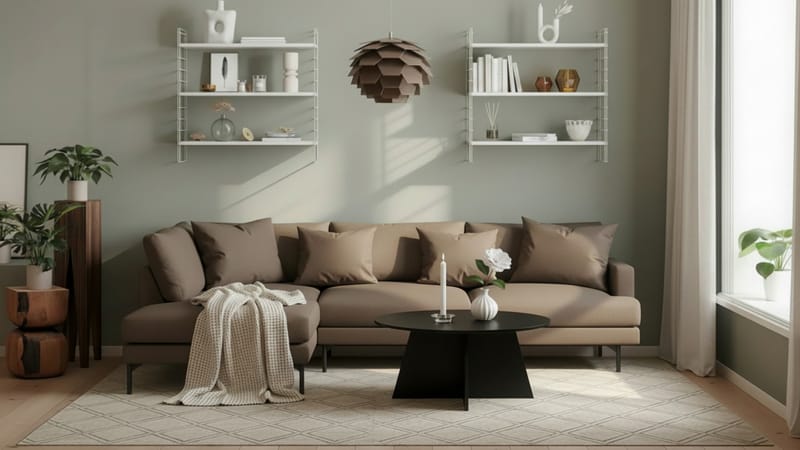 Menard 4-seters Venstrevendt Dyp L-formet Sjeselongsofa i Stoff - Brun - Møbler - Sofaer - Sofaer med sjeselong - 4 seters sofa med divan