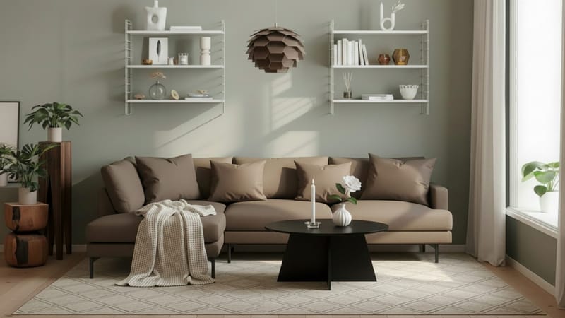 Menard 4-seters Venstrevendt Dyp L-formet Sjeselongsofa i Stoff - Brun - Møbler - Sofaer - Sofaer med sjeselong - 4 seters sofa med divan