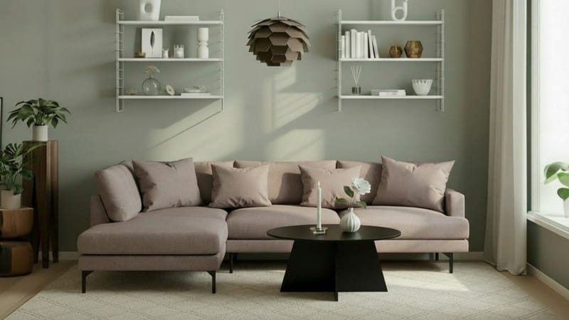 Menard 4-seters Venstrevendt Dyp L-formet Sjeselongsofa i Stoff - Brun - Møbler - Sofaer - Sofaer med sjeselong - 4 seters sofa med divan