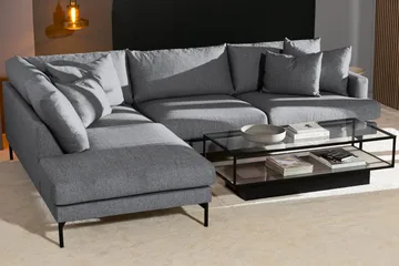 Menard 4-seters Venstrevendt Dyp L-formet Sjeselongsofa i Stoff - Grå - Møbler - Sofaer - Sofaer med sjeselong - 4 seters sofa med divan